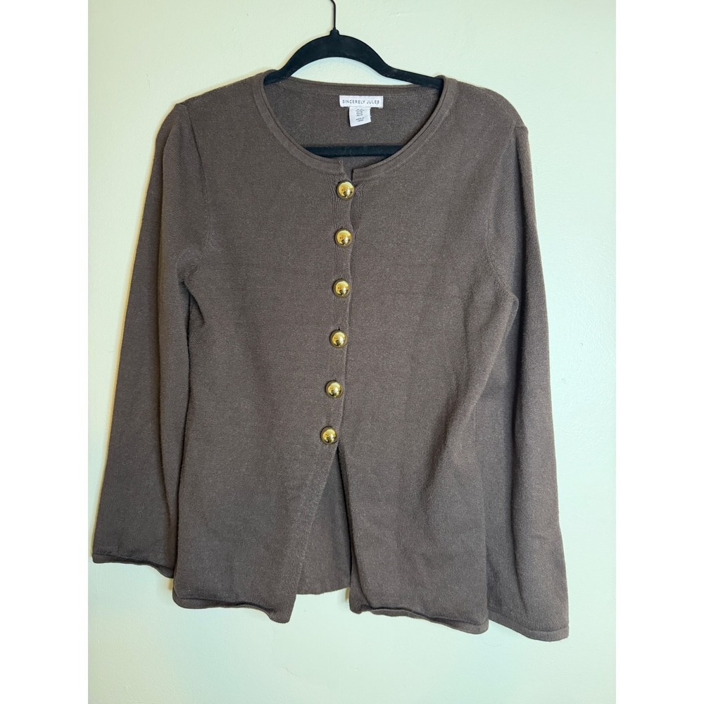 Sincerely Jules Womens M Brown Button Front Cardigan Gold Statement Buttons